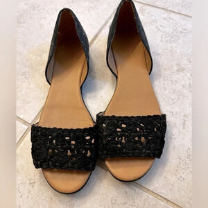 J. Crew Factory Women’s Size 9 Morgan Eyelet Peep Toe Black Flats Shoes H8301